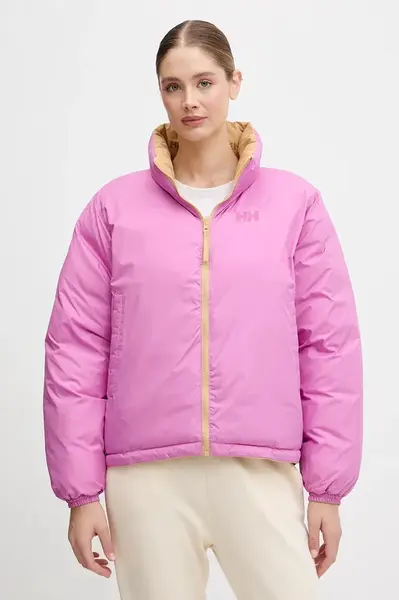 Oboustranná bunda Helly Hansen YU 23 REVERSIBLE PUFFER dámská, růžová barva, zimní, oversize, 54061