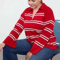 Trendyol Curve Red Striped Knitwear Sweater