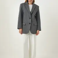 Happiness İstanbul Women's Light Gray Double Breasted Collar Pocket Stamped Jacket