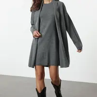 Trendyol Anthracite Mini Knitted Cardigan-Dress Set