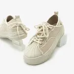 Marjin Women's Thick Sole Linen Fabric Sneaker Sports Shoes Pearl Beige