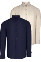 DOUBLE SET G721 DEWBERRY MEN'S SHIRT-NAVY-BEIGE