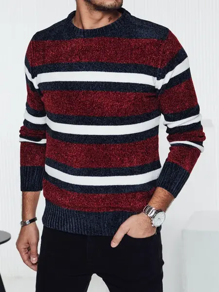 Sweter męski w paski czerwony Dstreet