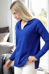 83295 Dewberry Polo Neck Long Sleeve Slit Sweater-SAKS