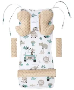 Medi Partners Stroller insert in a 4-piece set - Mint Zoo + beige Minky