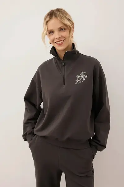 Mikina Bizuu TANSY dámská, hnědá barva, s aplikací, TANSY BROWN