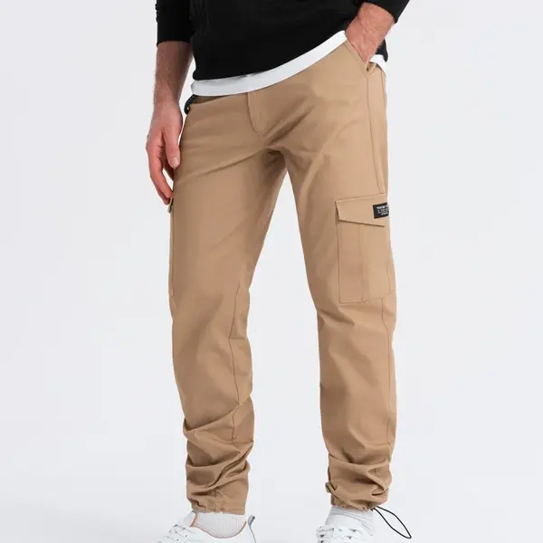 Ombre Men's pants with cargo pockets and leg hem - warm brown
