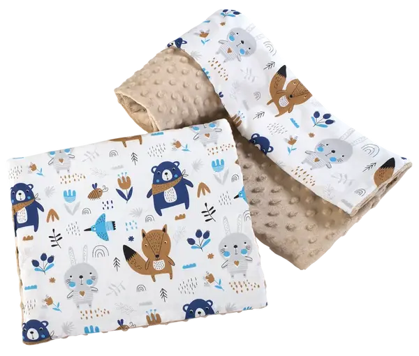Medi Partners Quilt 75x100 + pillow 35x30 cotton + minky – Animals in the forest + beige minky