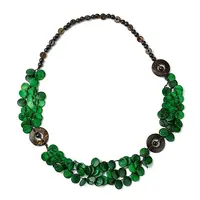 Dyed Natural Coconut Donut & Flat Round Beaded Bib Necklaces