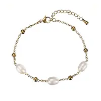 Real 18K Gold Plated Stainless Steel Freshwater Pearl Handmade Chain Bracelets for Women