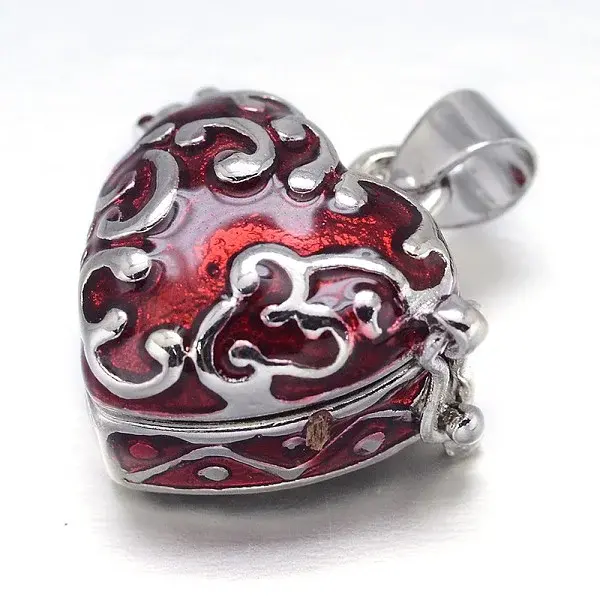 Enamel Heart Rack Plating Platinum Brass Prayer Box Pendants