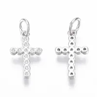 Brass Micro Pave Cubic Zirconia Tiny Cross Charms