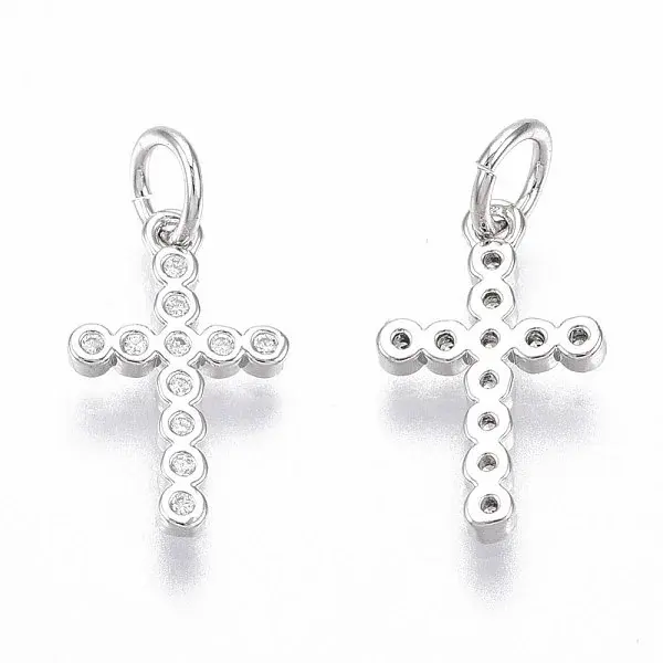 Brass Micro Pave Cubic Zirconia Tiny Cross Charms