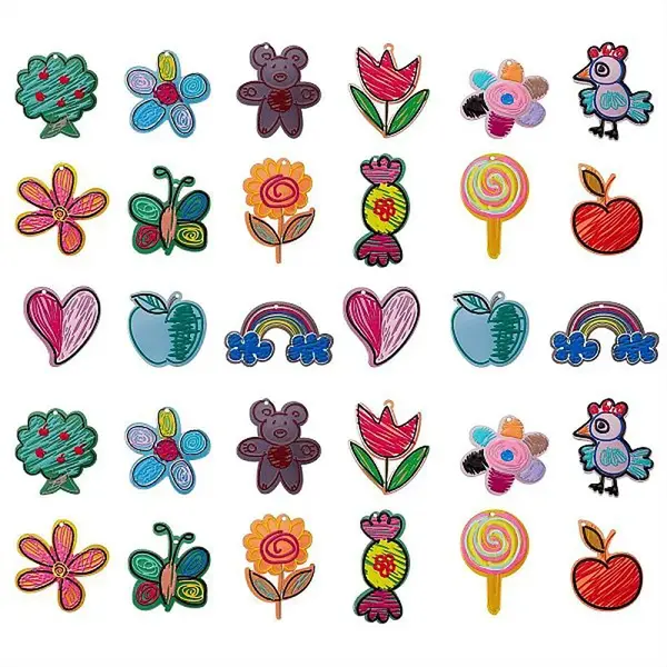 30Pcs 15 Style Transparent Acrylic Pendants