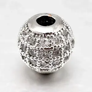 Round Brass Micro Pave Cubic Zirconia Beads