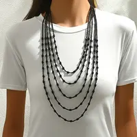 Bohemian Style Plastic Long Bicone Beads Multi Layered Necklaces for Women's Daily Parties