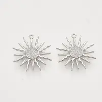 Brass Micro Pave Clear Cubic Zirconia Solar Eclipse Pendants