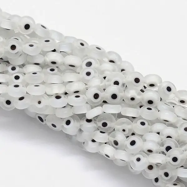 Handmade Evil Eye Lampwork Flat Round Bead Strands