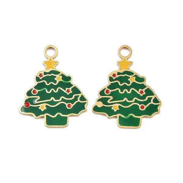 304 Stainless Steel Enamel Christmas Theme Pendants
