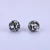 Printed Round with Leopard Print Pattern Silicone Focal Beads