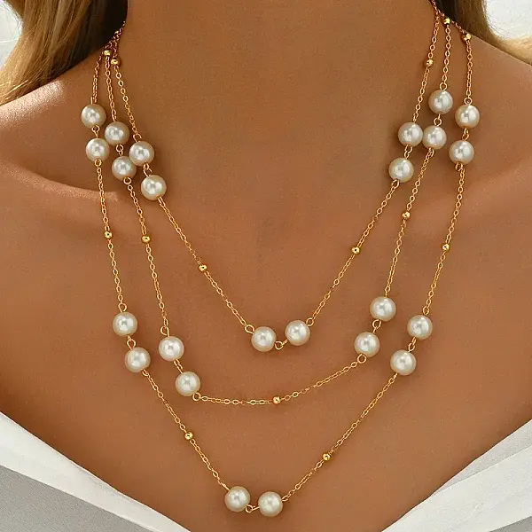 Elegant Iron & Round Glass Multi Layered Necklaces