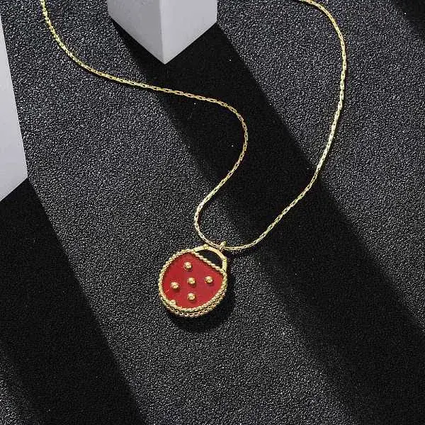 304 Stainless Steel Dark Red Enamel Ladybug Pendant Boston Link Chain Necklaces for Women
