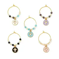 Flat Round with Cross Alloy Enamel Wine Glass Charms