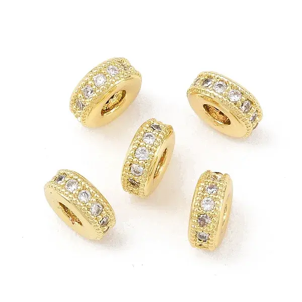 Brass Micro Pave Clear Cubic Zirconia Beads