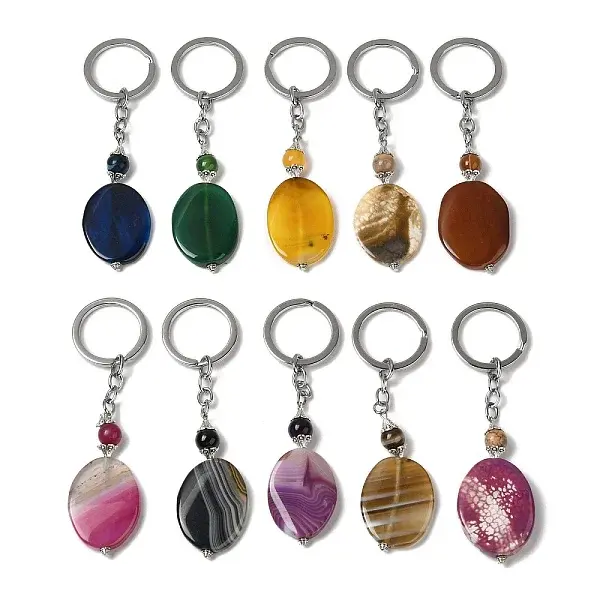 Iron with Alloy Natural Agate Pendant Keychain