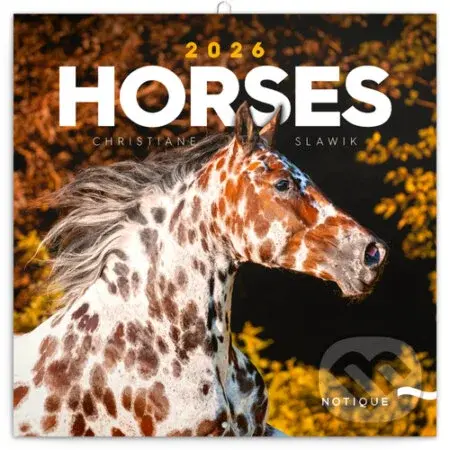 NOTIQUE Nástenný poznámkový kalendár Horses (Kone) 2026