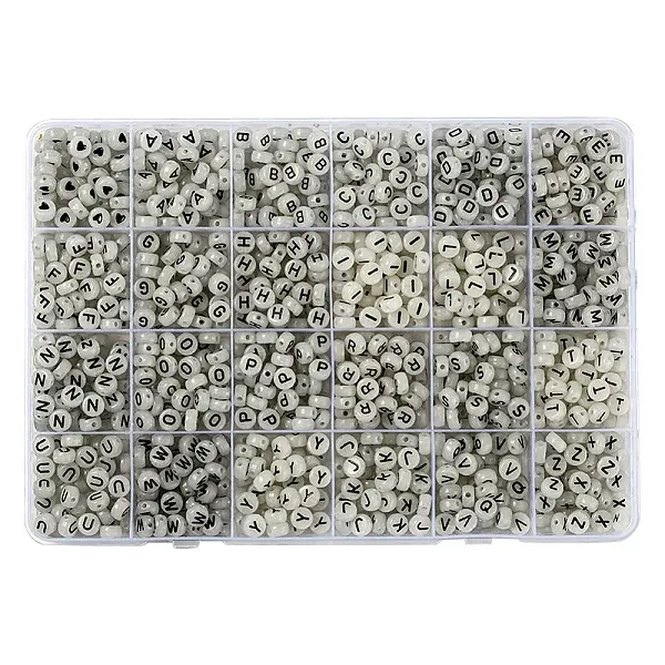 27 Style Flat Round with Black Letter & Heart Acrylic Luminous Beads