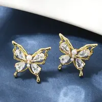 Butterfly Brass Micro Pave Cubic Zirconia Stud Earrings