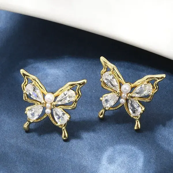 Butterfly Brass Micro Pave Cubic Zirconia Stud Earrings