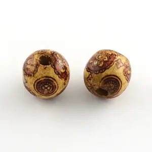 Round Printed Natural Maple Wood Beads