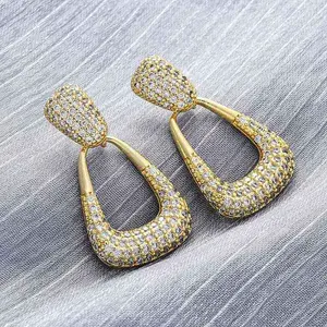 Teardrop Brass Micro Pave Clear Cubic Zirconia Cuff Earrings
