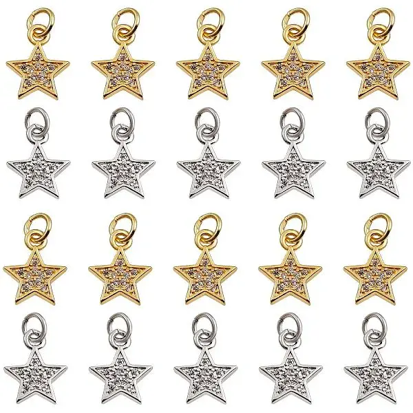 20Pcs Brass Micro Pave Cubic Zirconia Charms