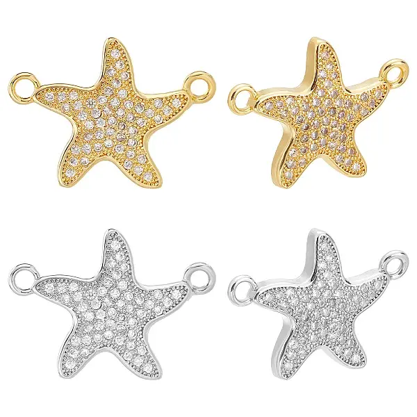 8Pcs 2 Colors Brass Micro Pave Clear Cubic Zirconia Links Connectors