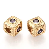 Brass Micro Pave Cubic Zirconia Beads