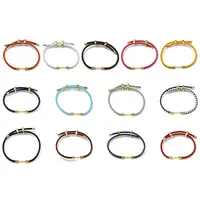 Brass Column Bar Link Bracelet with Leather Cords