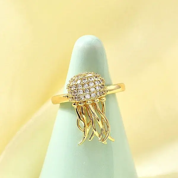 Ocean Theme Brass Micro Pave Cubic Zirconia Cuff Rings for Women