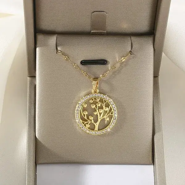 Brass Micro Pave Clear Cubic Zirconia Tree of Life Pendants