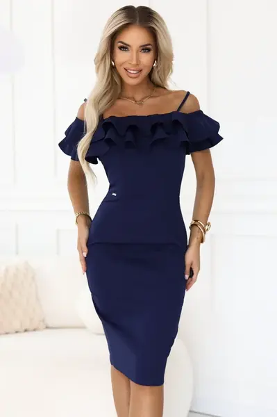 599-3 CARMEN Fitted midi dress in Spanish style - navy blue