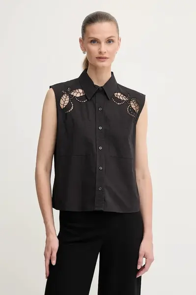 Bavlněná košile Dkny dámská, černá barva, regular, s klasickým límcem, P5DM0B45