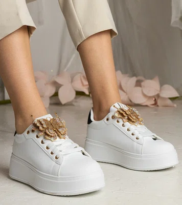 Gemre Black and white sneakers adorned with a butterfly with rhinestones Kariba