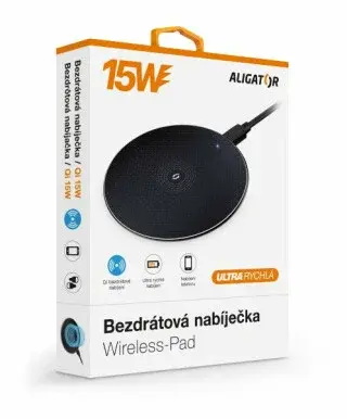 Bezdrátová nabíječka Aligator Pad 15W, černá