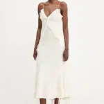 Šaty Bardot béžová barva, maxi, 59338DB1