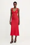 Šaty Bardot červená barva, maxi, 59964DB