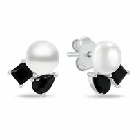 Brilio Silver Něžné stříbrné náušnice s černými zirkony a perlou EA1190WBC