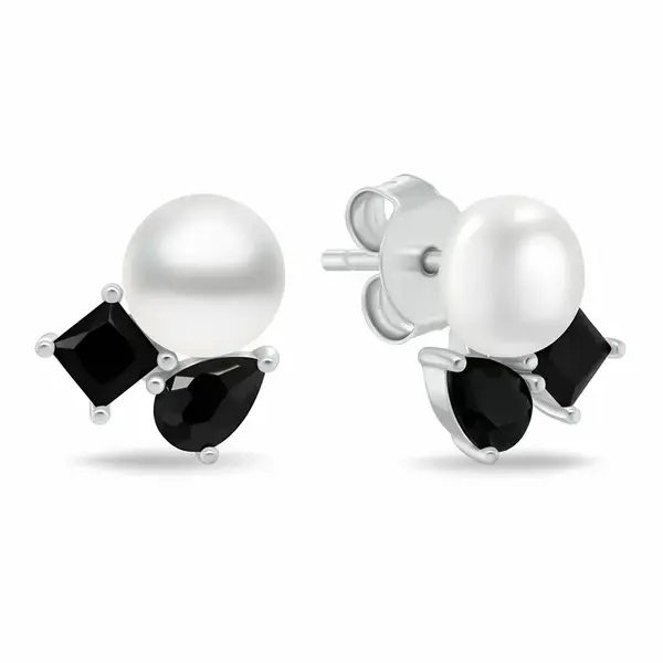 Brilio Silver Něžné stříbrné náušnice s černými zirkony a perlou EA1190WBC