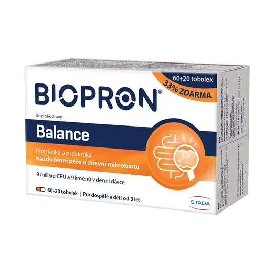 Biopron Balance, probiotika a prebiotika, každodenní péče o střevní mikrobiotu 60 + 20 kapslí